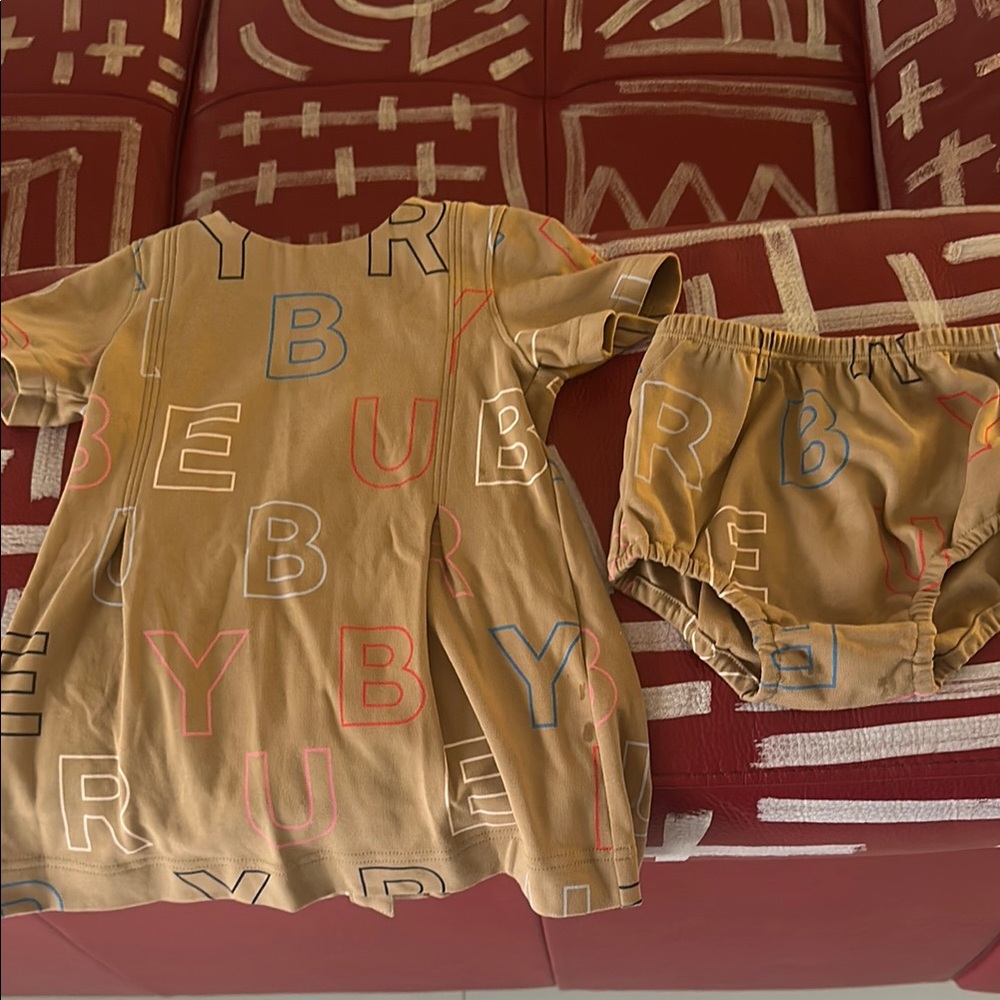 BURBERRY Beige Baby Dress and Bloomers Set